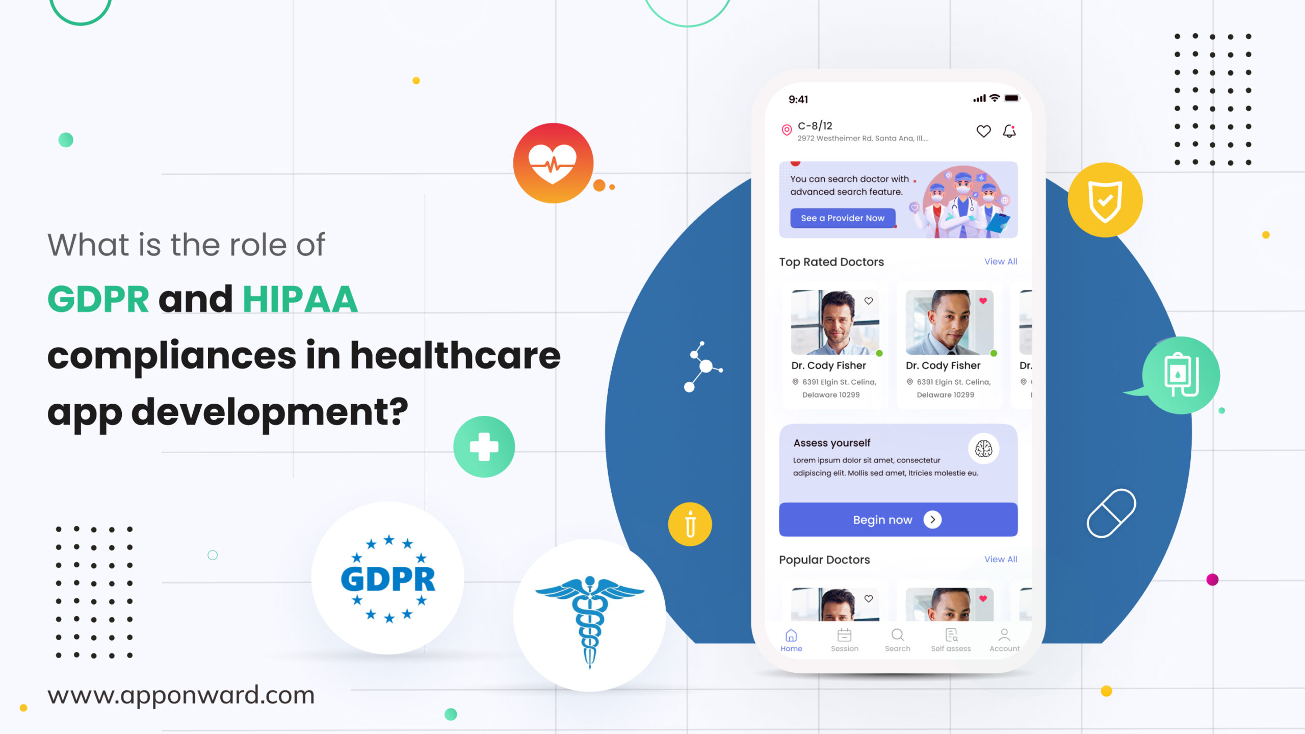 What is the role of GDPR and HIPAA compliances in healthcare app development?